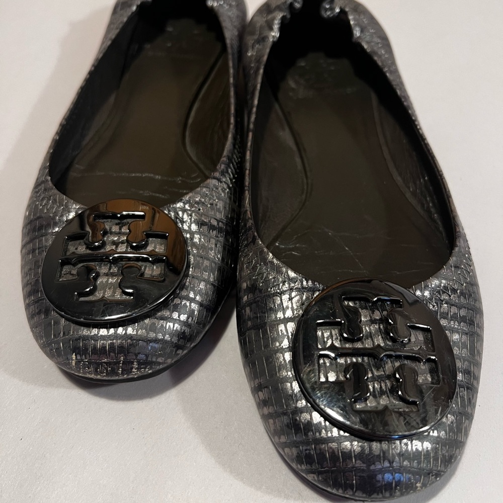 Tory Burch Shoes Espadrilles Flats Snakeskin Leather Metallic Womens Size 7M - Picture 10 of 14